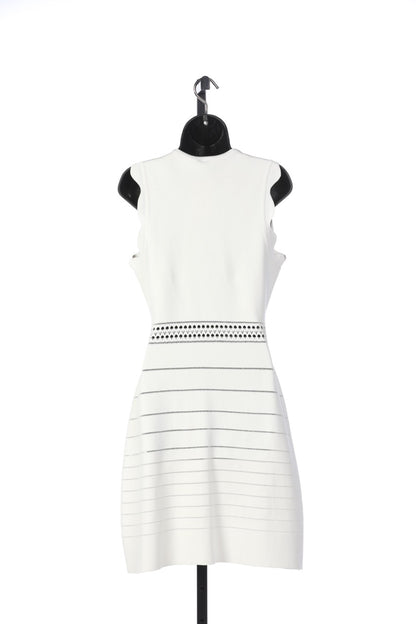 Chloé White Bodycon Dress with Scalloped Hem Sleeves, Mock Neck, and Cut Out Details