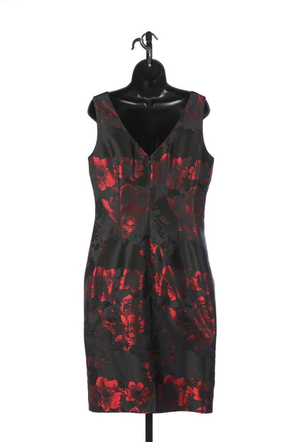 David Meister Black & Red Floral Sleeveless V-Neck Knee-Length Dress