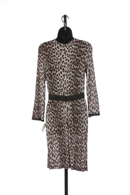 Lanvin Brown Cheetah Print Long Sleeve Mock-Neck Knee-Length Dress w Belt NWT