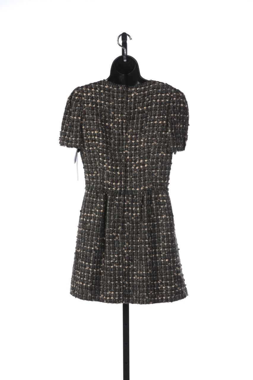 Dolce & Gabbana Brown & Grey Tweed Short-Sleeve Dress w/ Gold Buttons NWT