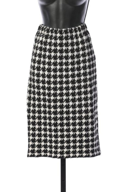 Chanel Black & White Houndstooth Tweed Button Up Jacket (Part of Set)