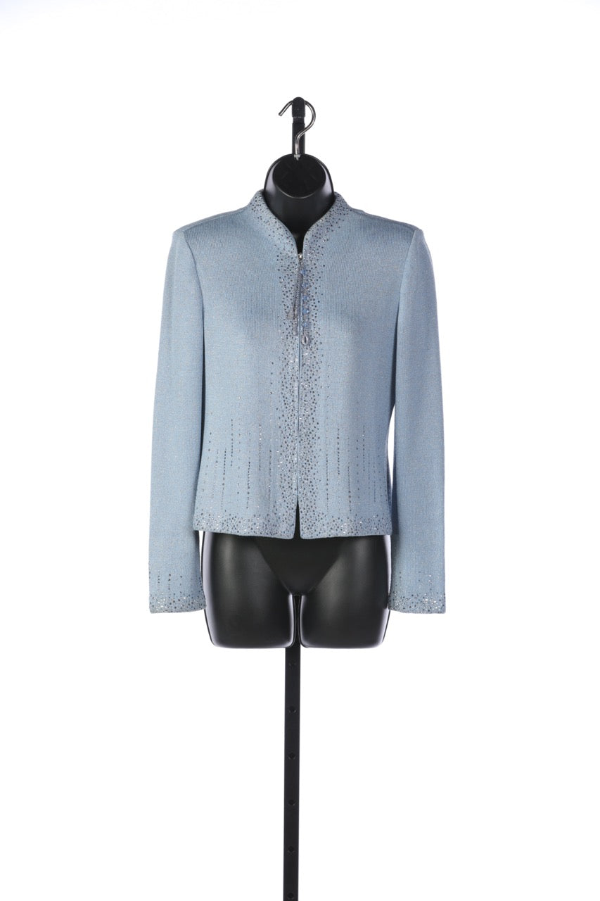 St. John Ice Blue Zip Up Jacket with Rhinestone Detail & Zipper Charms (Part of Set)