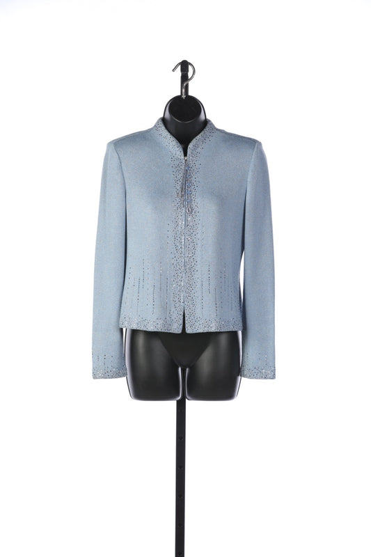 St. John Ice Blue Zip Up Jacket with Rhinestone Detail & Zipper Charms (Part of Set)