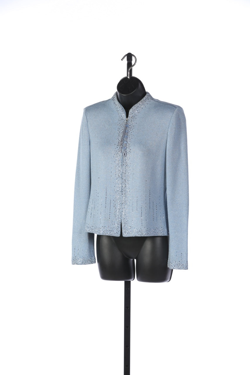 St. John Ice Blue Zip Up Jacket with Rhinestone Detail & Zipper Charms (Part of Set)