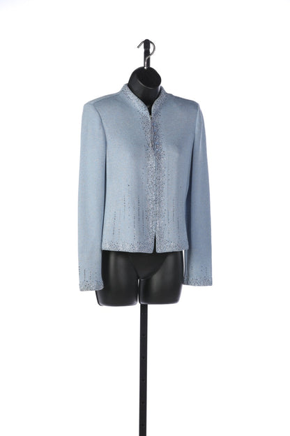 St. John Ice Blue Zip Up Jacket with Rhinestone Detail & Zipper Charms (Part of Set)