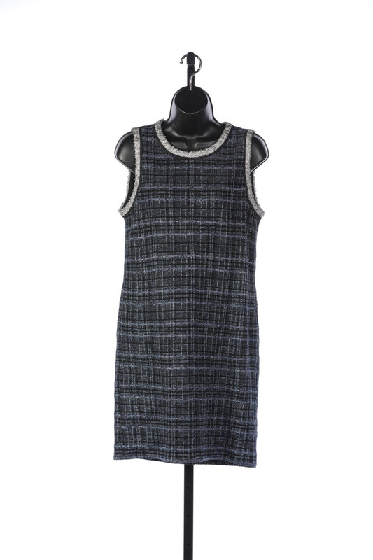 St. John Blue & Silver Metallic Sparkle Tweed Sleeveless Knee Length Dress (Part of Set)