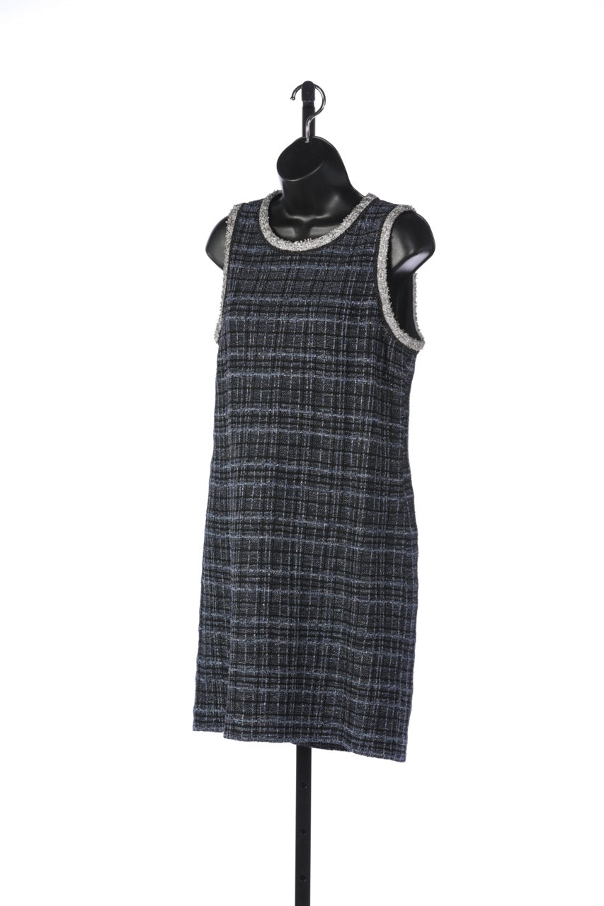 St. John Blue & Silver Metallic Sparkle Tweed Sleeveless Knee Length Dress (Part of Set)