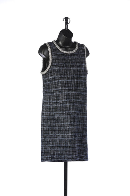 St. John Blue & Silver Metallic Sparkle Tweed Sleeveless Knee Length Dress (Part of Set)