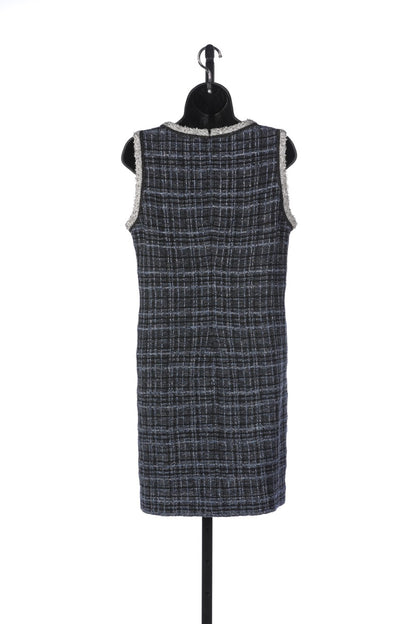 St. John Blue & Silver Metallic Sparkle Tweed Sleeveless Knee Length Dress (Part of Set)