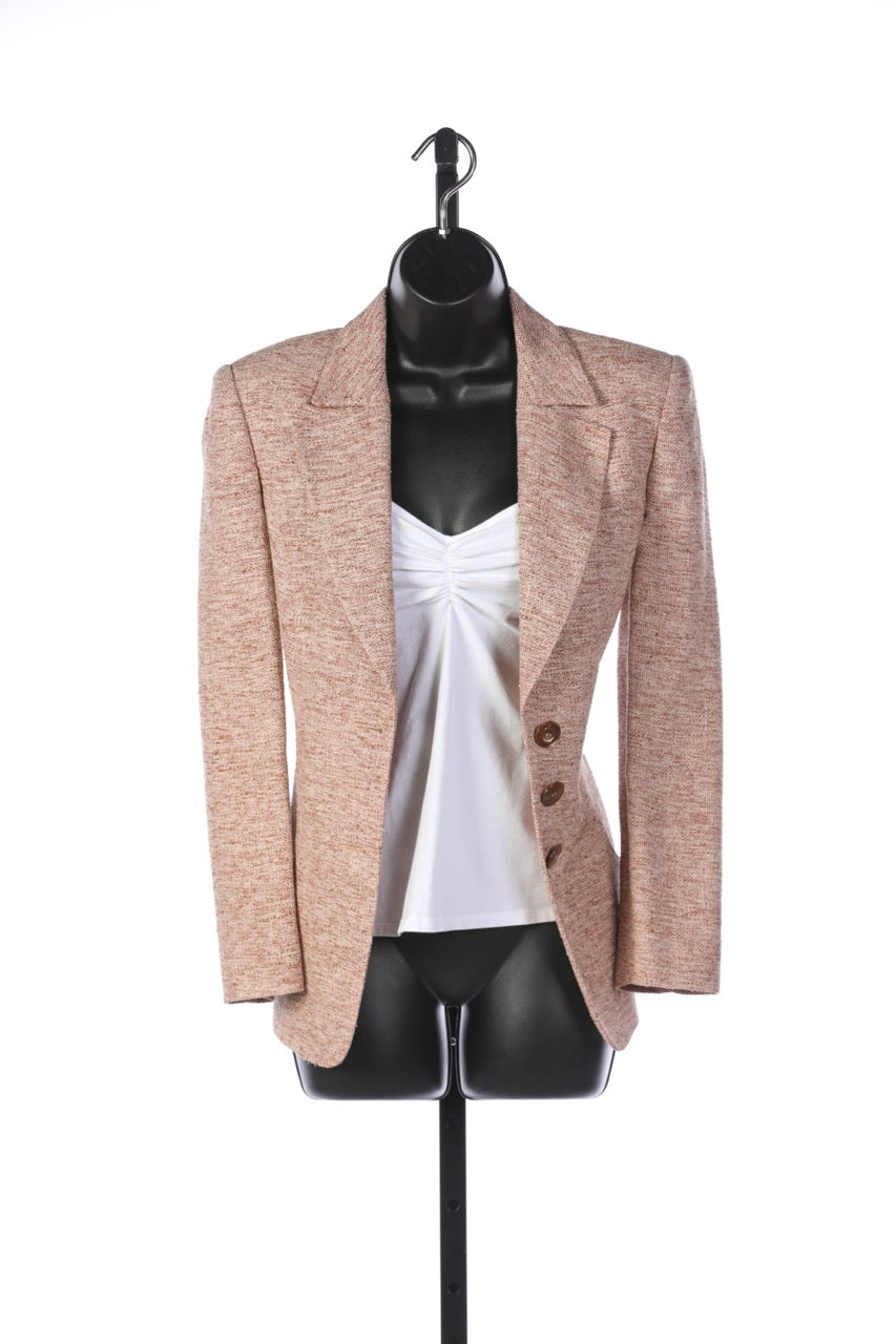 Valentino Rose Quartz Wool & Silk Tweed Button Up Blazer