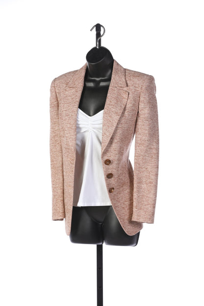 Valentino Rose Quartz Wool & Silk Tweed Button Up Blazer