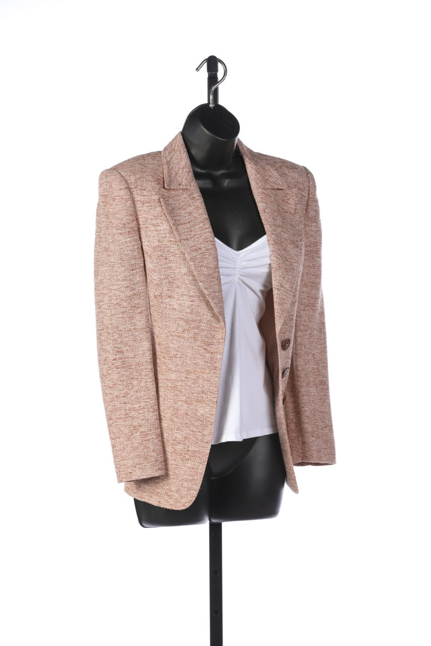 Valentino Rose Quartz Wool & Silk Tweed Button Up Blazer