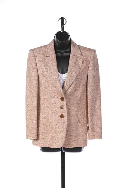 Valentino Rose Quartz Wool & Silk Tweed Button Up Blazer