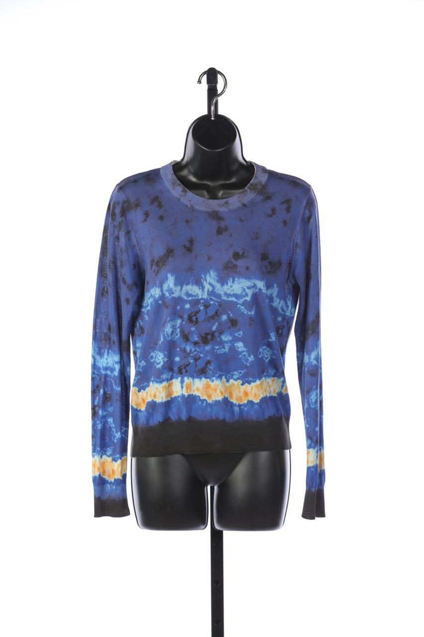 Altuzarra Blue Black + Yellow Tie Dye Crew-Neck Sweater