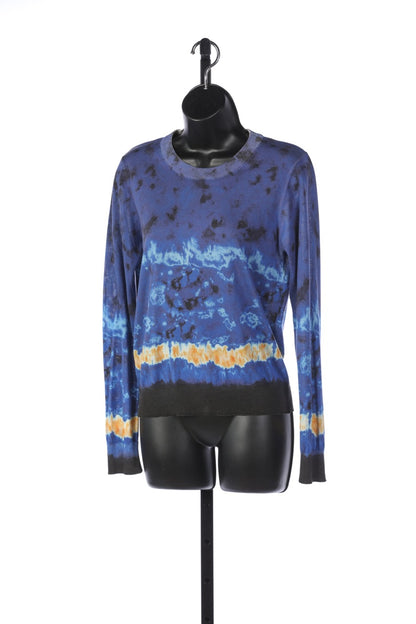 Altuzarra Blue Black + Yellow Tie Dye Crew-Neck Sweater