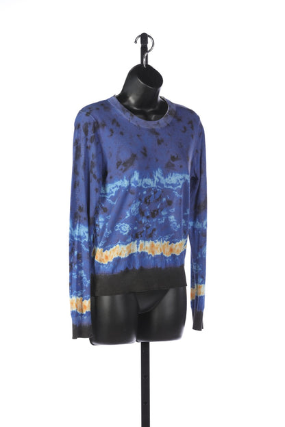 Altuzarra Blue Black + Yellow Tie Dye Crew-Neck Sweater