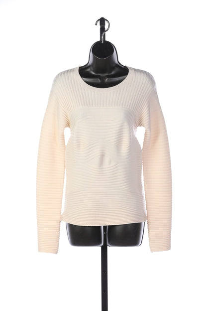 Alexander Wang Cream Wool Long Sleeve Crew-Neck Rib Pattern Sweater