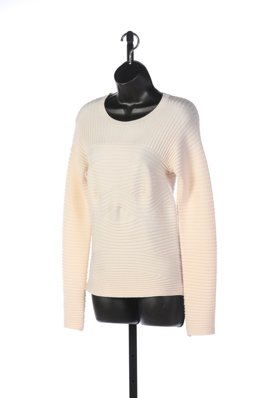 Alexander Wang Cream Wool Long Sleeve Crew-Neck Rib Pattern Sweater