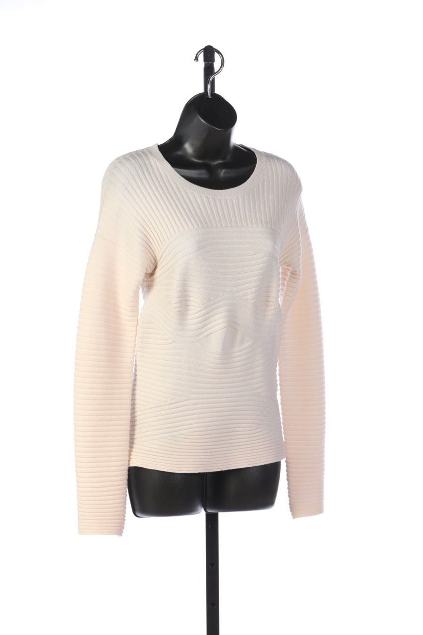 Alexander Wang Cream Wool Long Sleeve Crew-Neck Rib Pattern Sweater