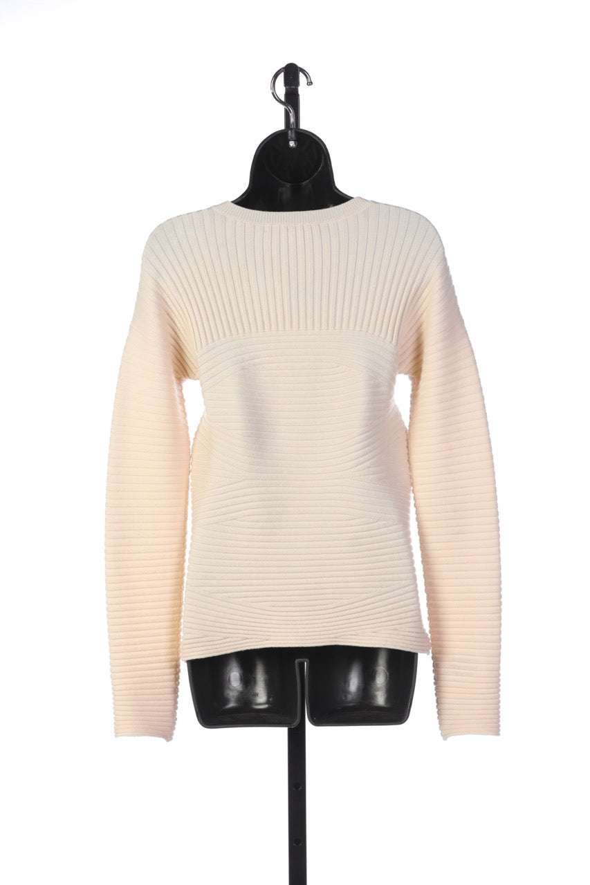 Alexander Wang Cream Wool Long Sleeve Crew-Neck Rib Pattern Sweater