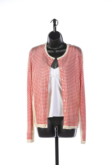 Dolce & Gabbana Silk Red + Cream Plaid Button Down Cardigan Sweater NWT