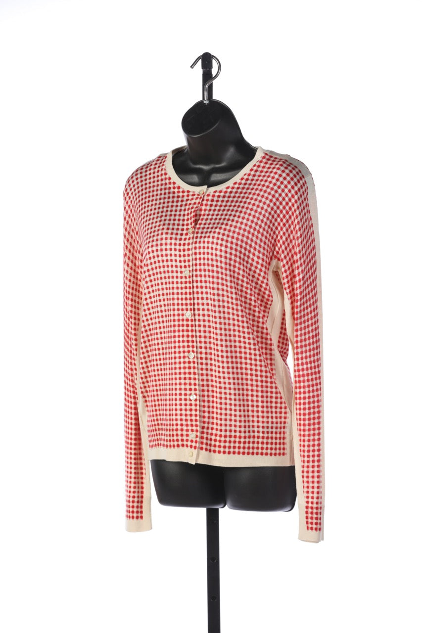 Dolce & Gabbana Silk Red + Cream Plaid Button Down Cardigan Sweater NWT