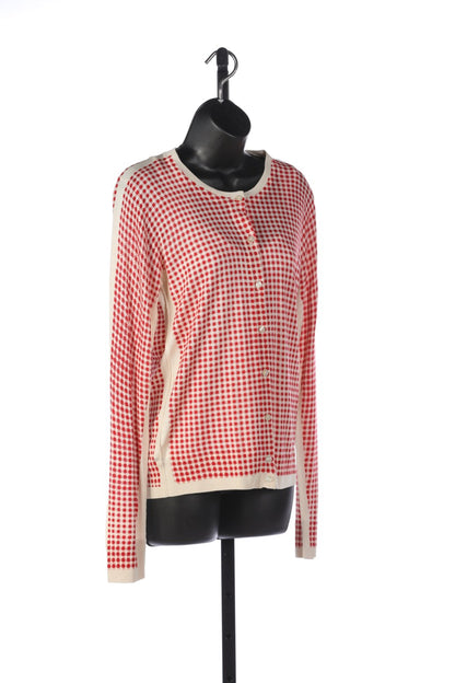 Dolce & Gabbana Silk Red + Cream Plaid Button Down Cardigan Sweater NWT