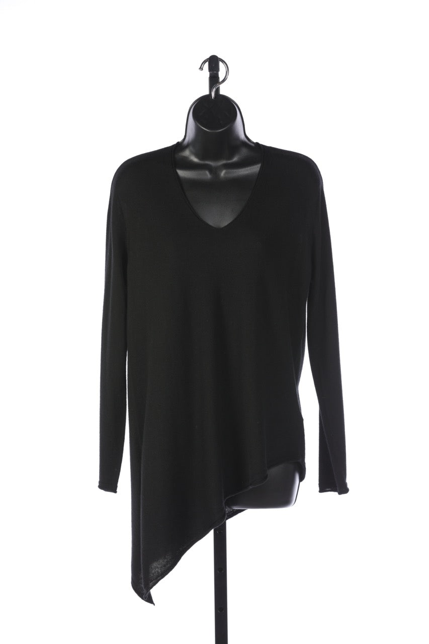 Escada Black Cashmere Long Sleeve V-Neck Asymmetrical Hem Sweater