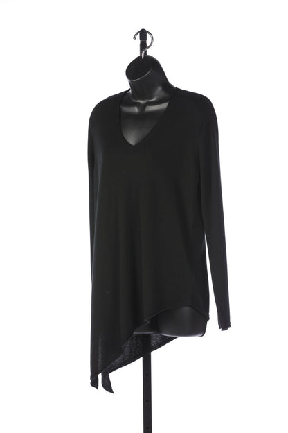 Escada Black Cashmere Long Sleeve V-Neck Asymmetrical Hem Sweater