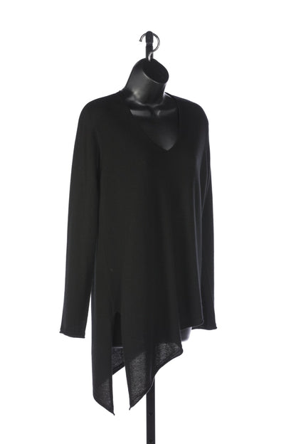 Escada Black Cashmere Long Sleeve V-Neck Asymmetrical Hem Sweater