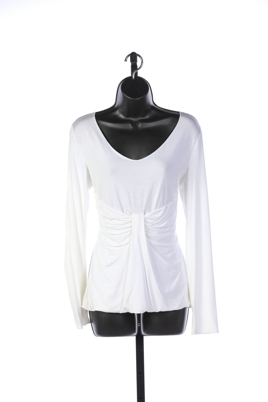 Armani Collezioni White Long Sleeve Shirt with Symmetrical Front Ruching NWT