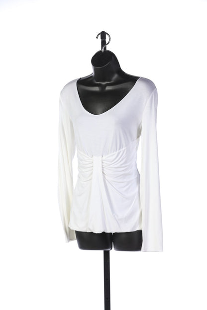 Armani Collezioni White Long Sleeve Shirt with Symmetrical Front Ruching NWT