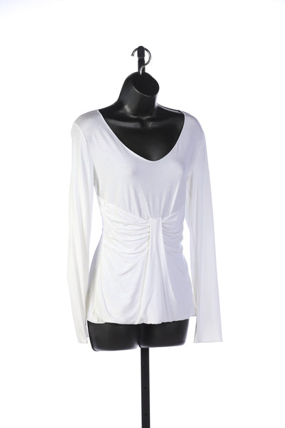 Armani Collezioni White Long Sleeve Shirt with Symmetrical Front Ruching NWT