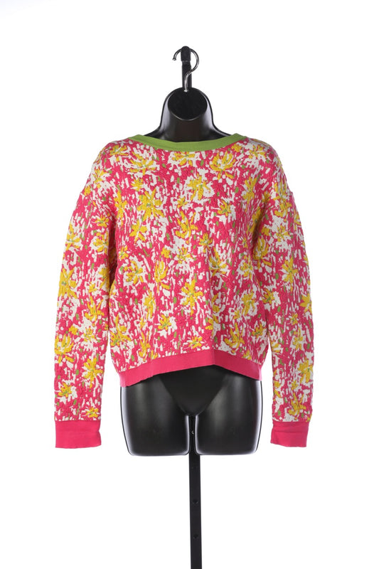 Marni Pink & Green Floral Long Sleeve Sweater with Button Up Back