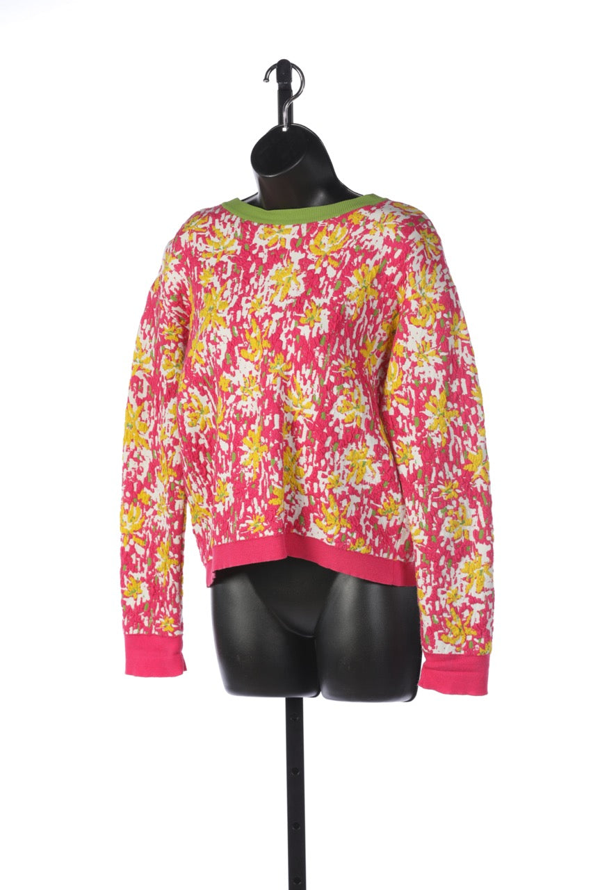 Marni Pink & Green Floral Long Sleeve Sweater with Button Up Back