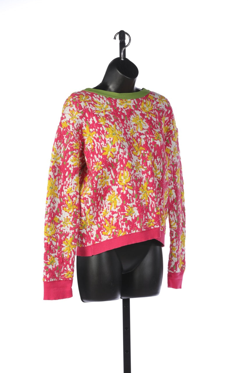 Marni Pink & Green Floral Long Sleeve Sweater with Button Up Back