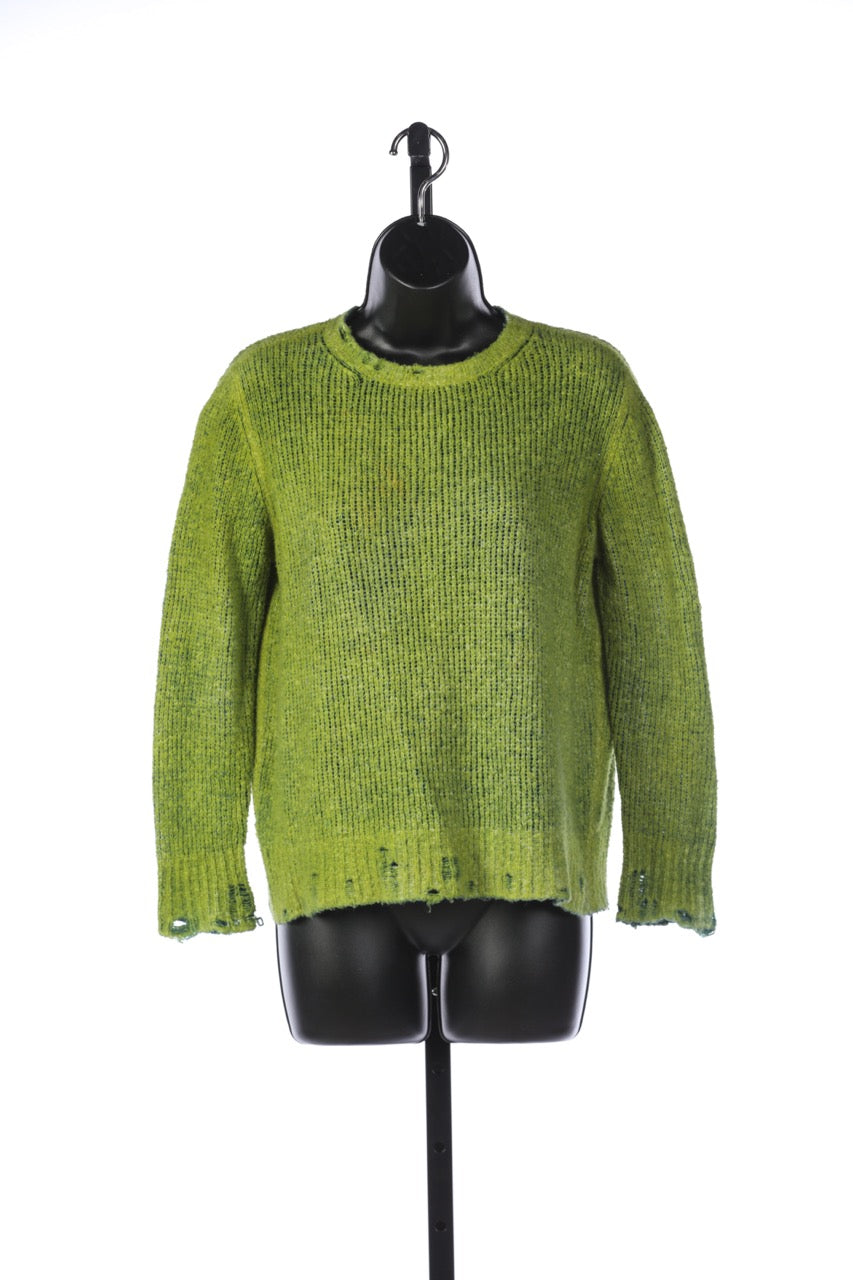 Avant Toi Light Green Distressed Crew Neck Sweater