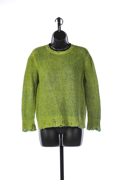 Avant Toi Light Green Distressed Crew Neck Sweater