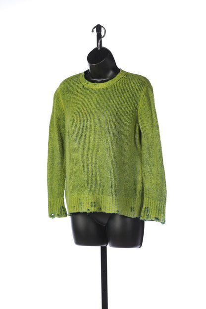 Avant Toi Light Green Distressed Crew Neck Sweater