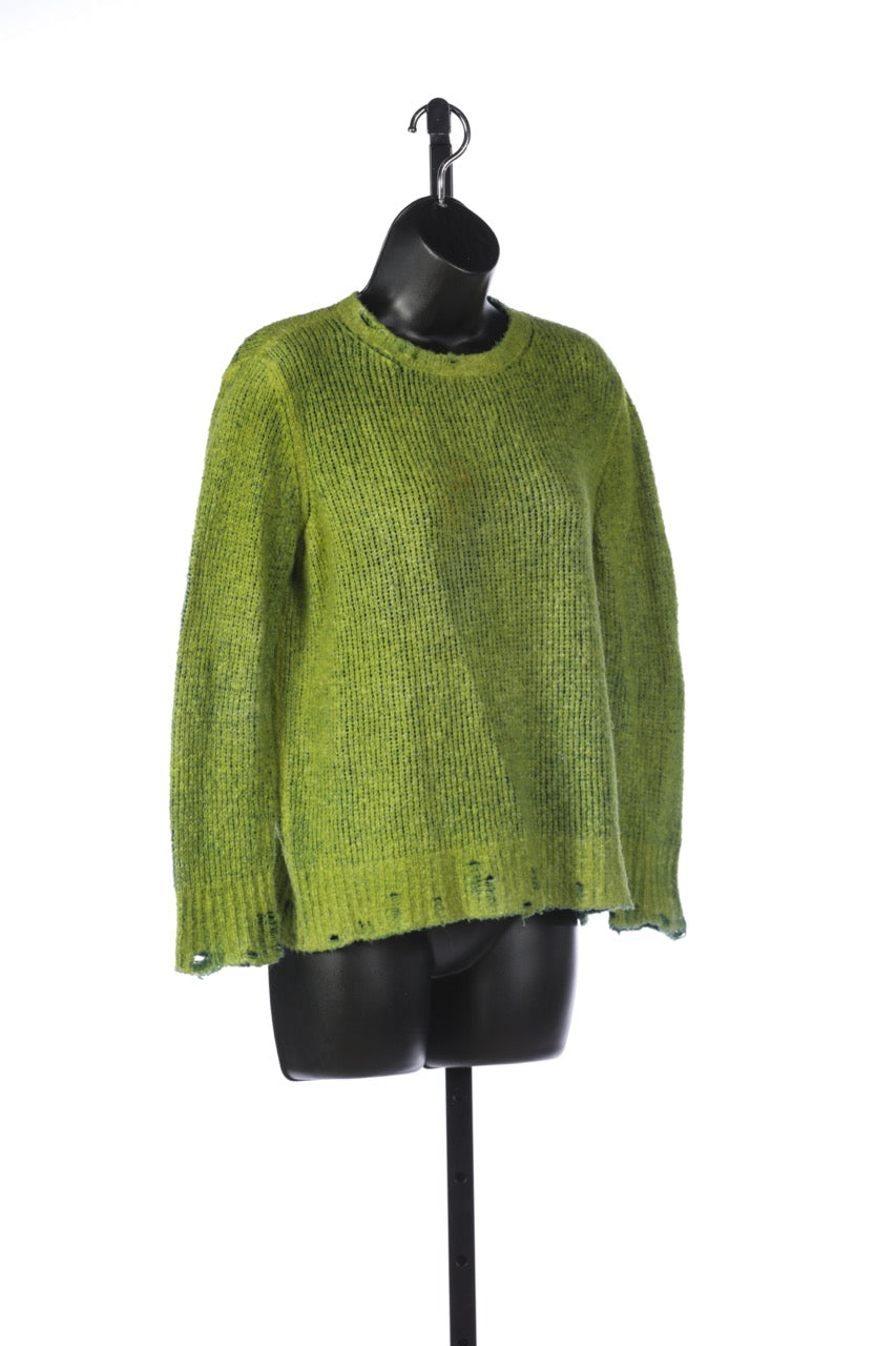 Avant Toi Light Green Distressed Crew Neck Sweater