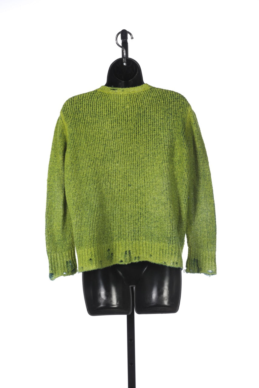 Avant Toi Light Green Distressed Crew Neck Sweater