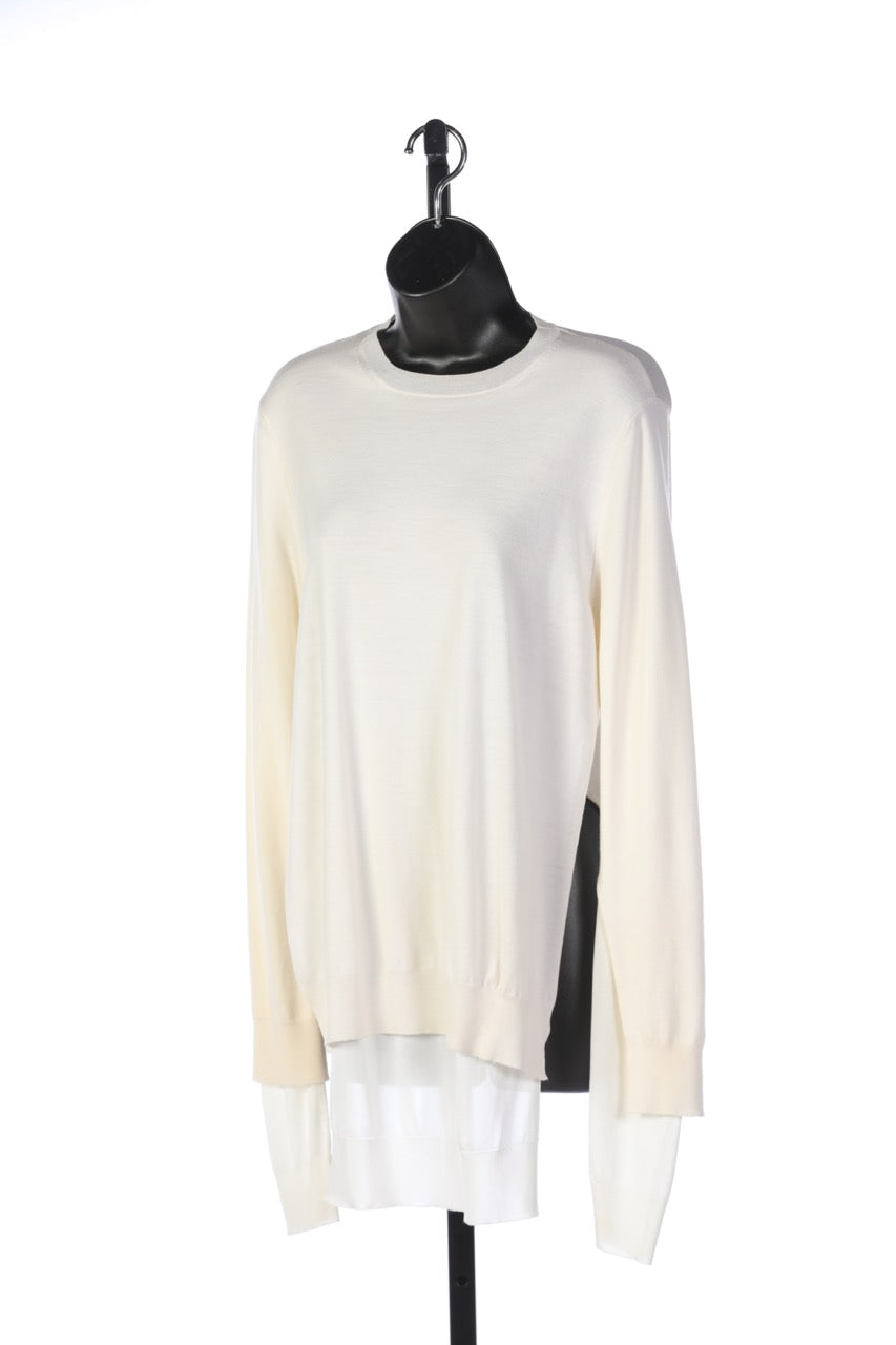 Marni Cream & White Layered Crew Neck Long Sleeve Sweater