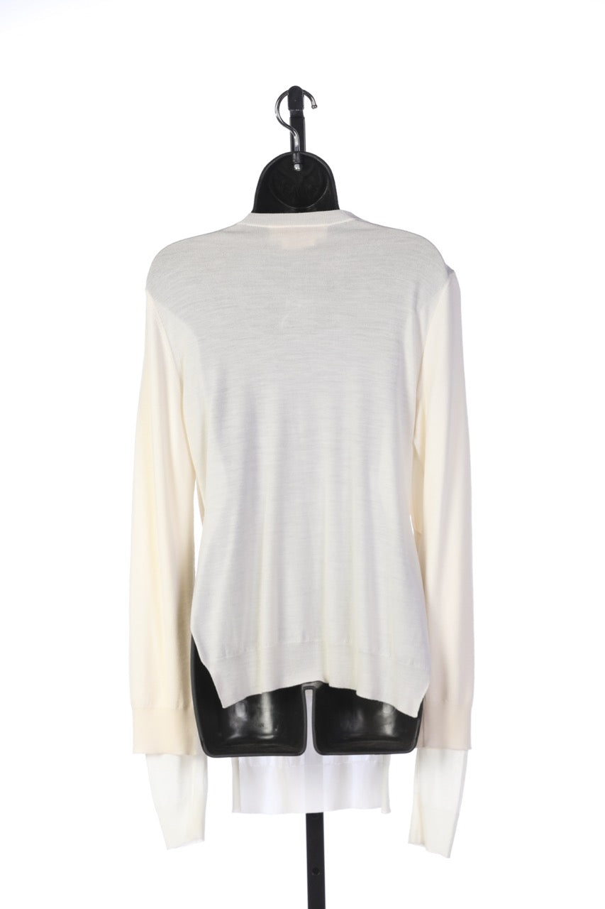 Marni Cream & White Layered Crew Neck Long Sleeve Sweater