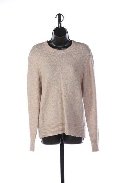 Helmut Lang Oatmeal Wool Crew Neck Long Sleeve Sweater w Ribbed Hem