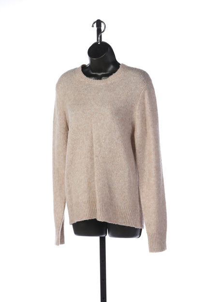 Helmut Lang Oatmeal Wool Crew Neck Long Sleeve Sweater w Ribbed Hem