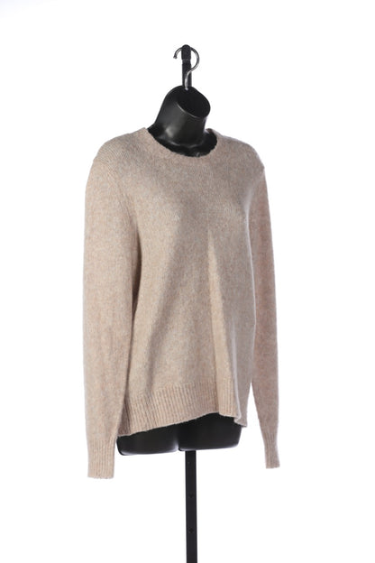 Helmut Lang Oatmeal Wool Crew Neck Long Sleeve Sweater w Ribbed Hem