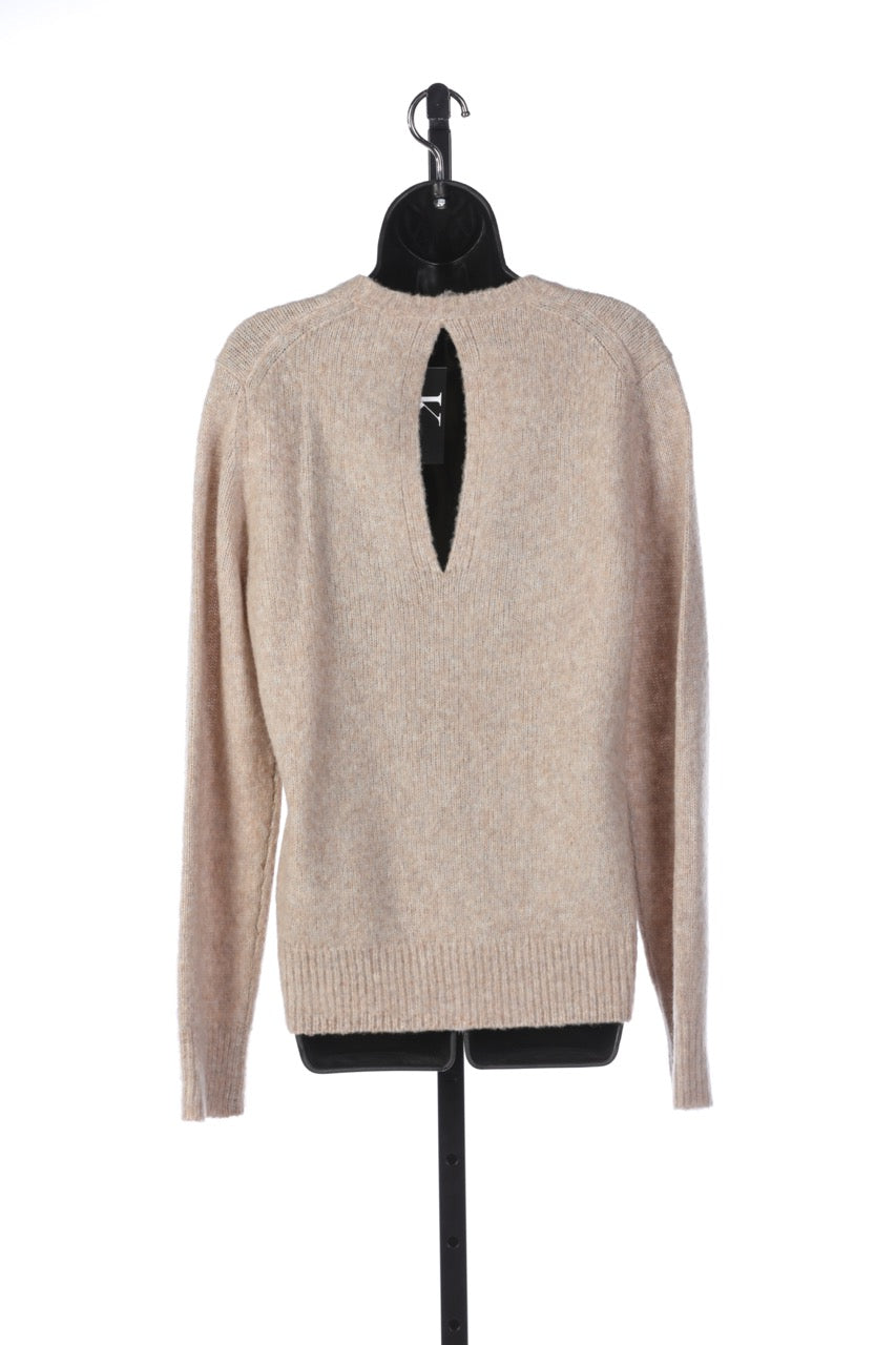 Helmut Lang Oatmeal Wool Crew Neck Long Sleeve Sweater w Ribbed Hem