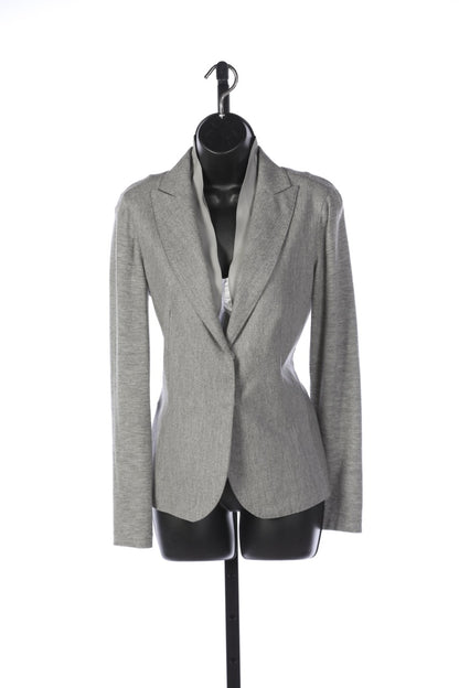 Brunello Cucinelli Cashmere Grey Lightweight Jacket with Silk Collar Detail