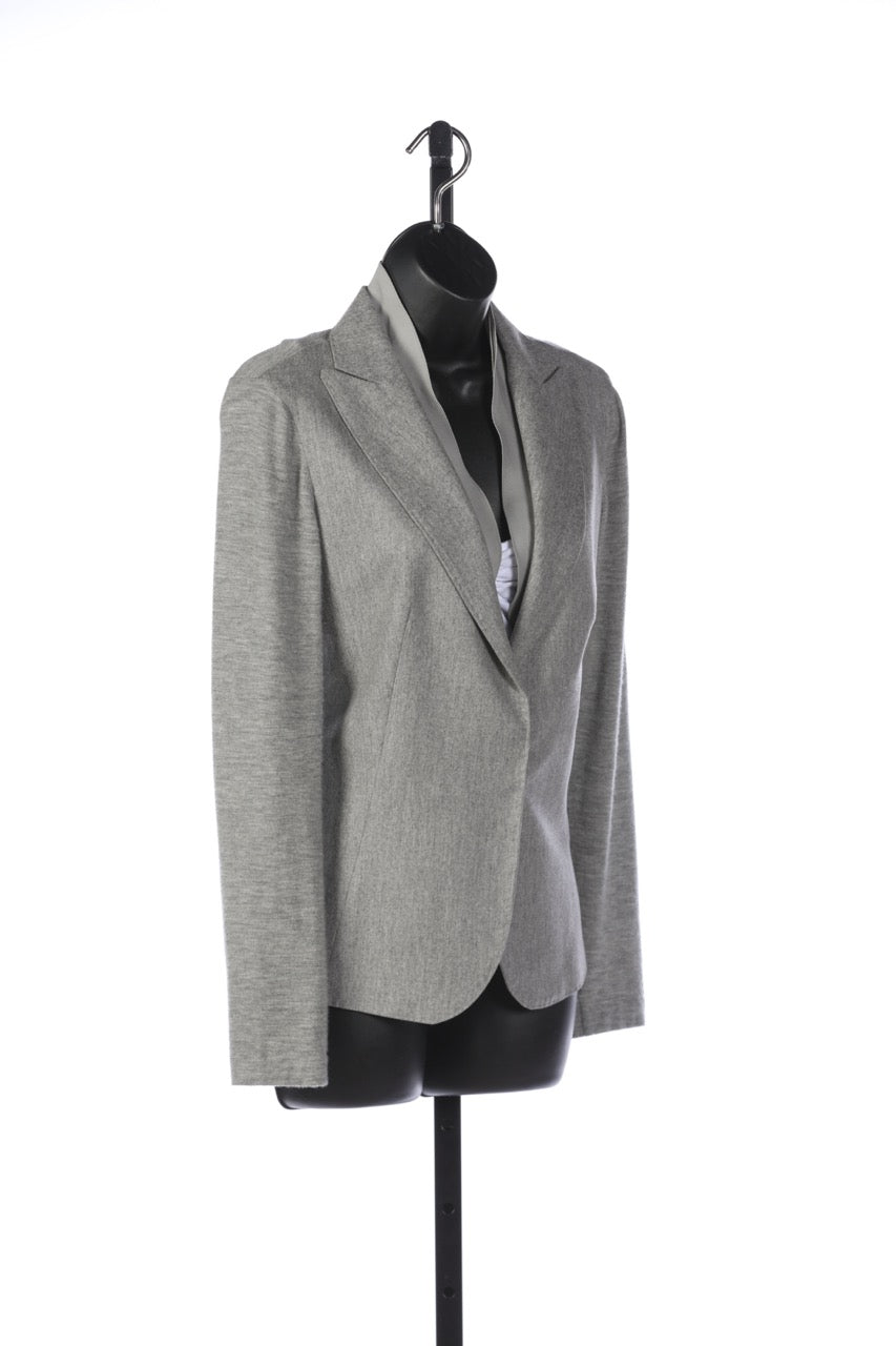 Brunello Cucinelli Cashmere Grey Lightweight Jacket with Silk Collar Detail