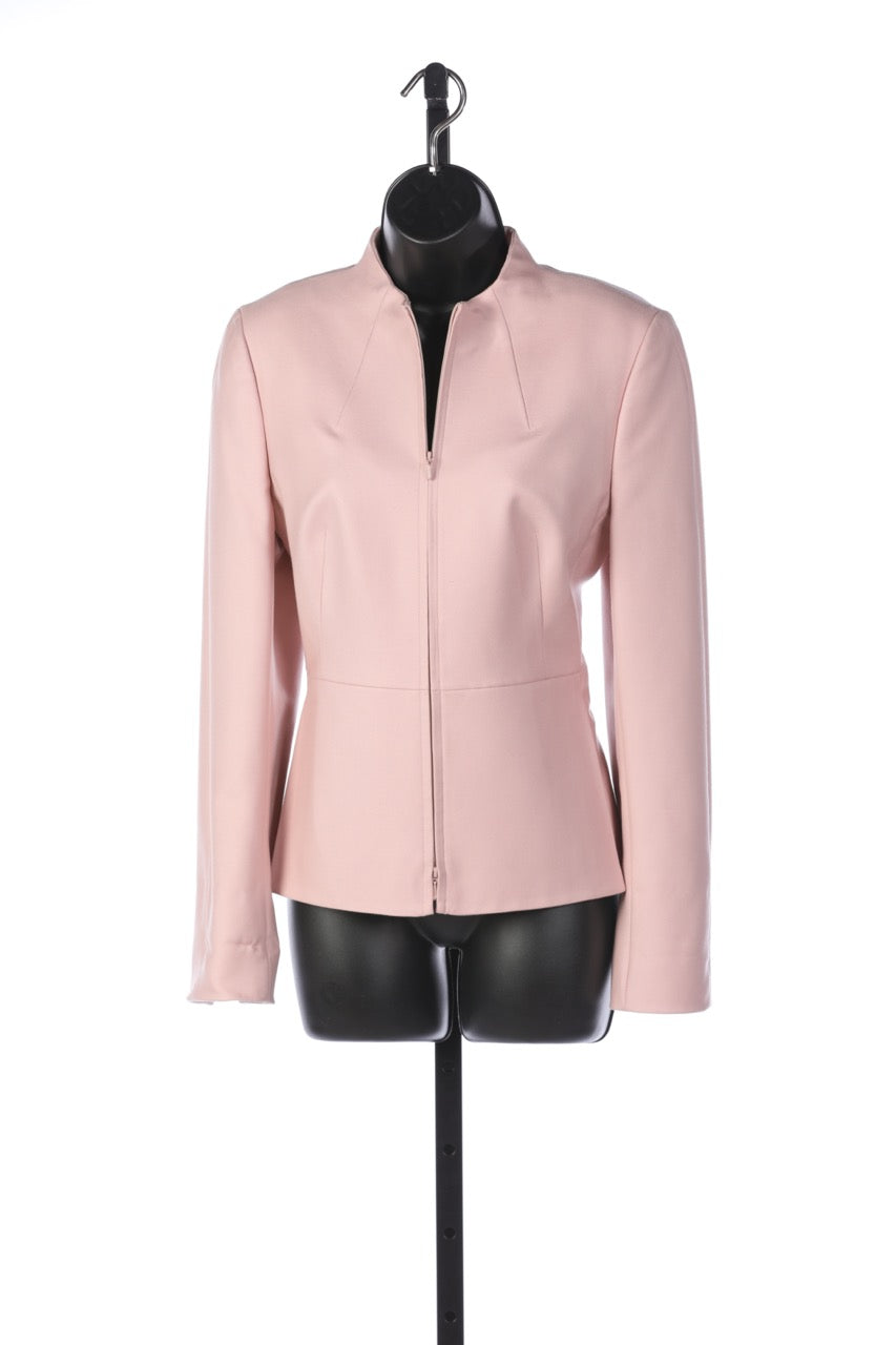 Akris Blush Pink High-Neck Zip Up Jacket w Flap-Over Pockets